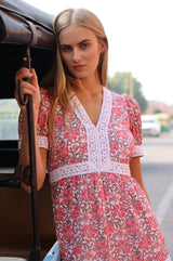 APPROVED * Enny Organic Cotton Short Sleeve Dress | Grey/Pink - Aspiga
