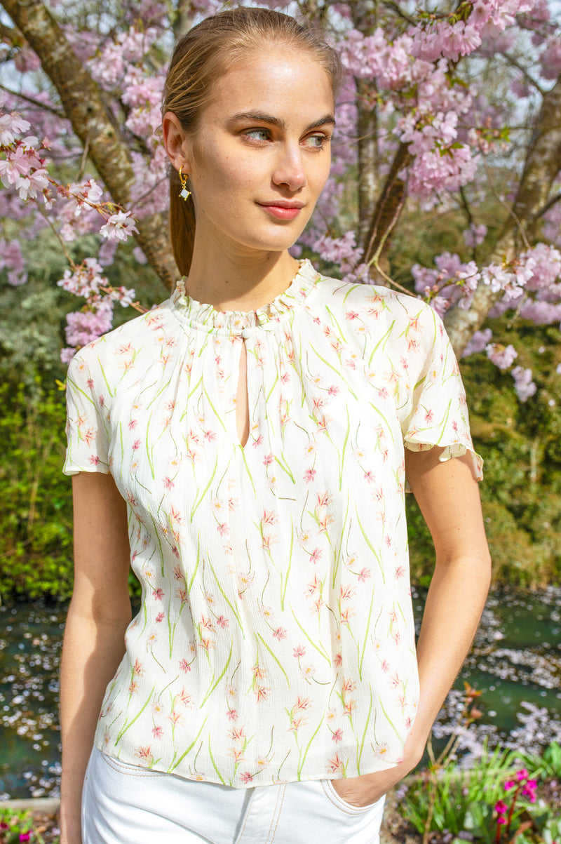 Aspiga Sustainable Womens RHS Caped Sleeve Blouse Summer Holiday Cream