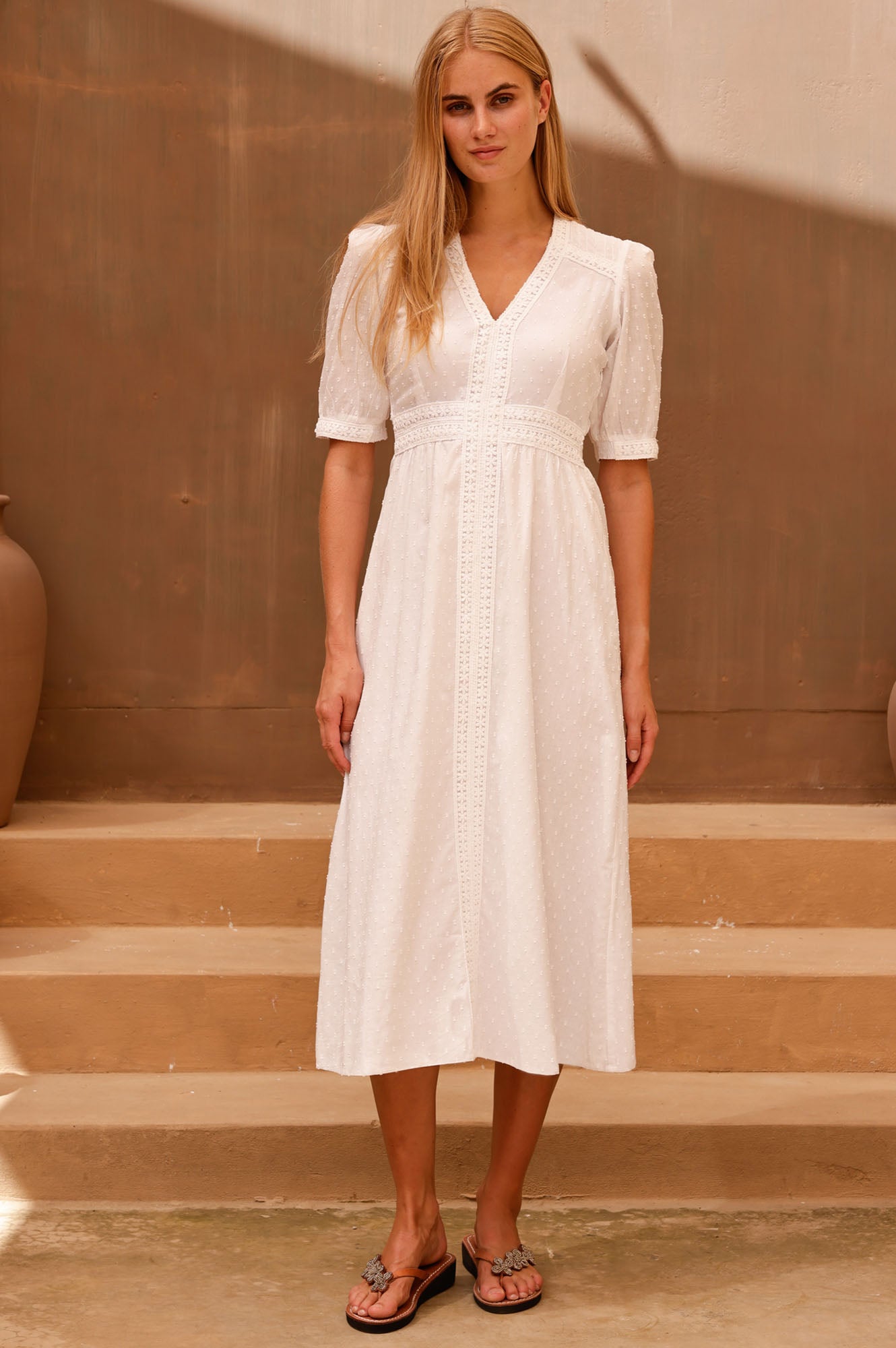 Iris Organic Cotton Dobby Dress | White - Aspiga