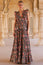 V Neck Rose Maxi Dress | Khaki/Orange