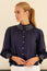 Embroidered Smocked Blouse | Navy/White