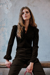 Zip Front Stretch Corduroy Jumpsuit | Chocolate