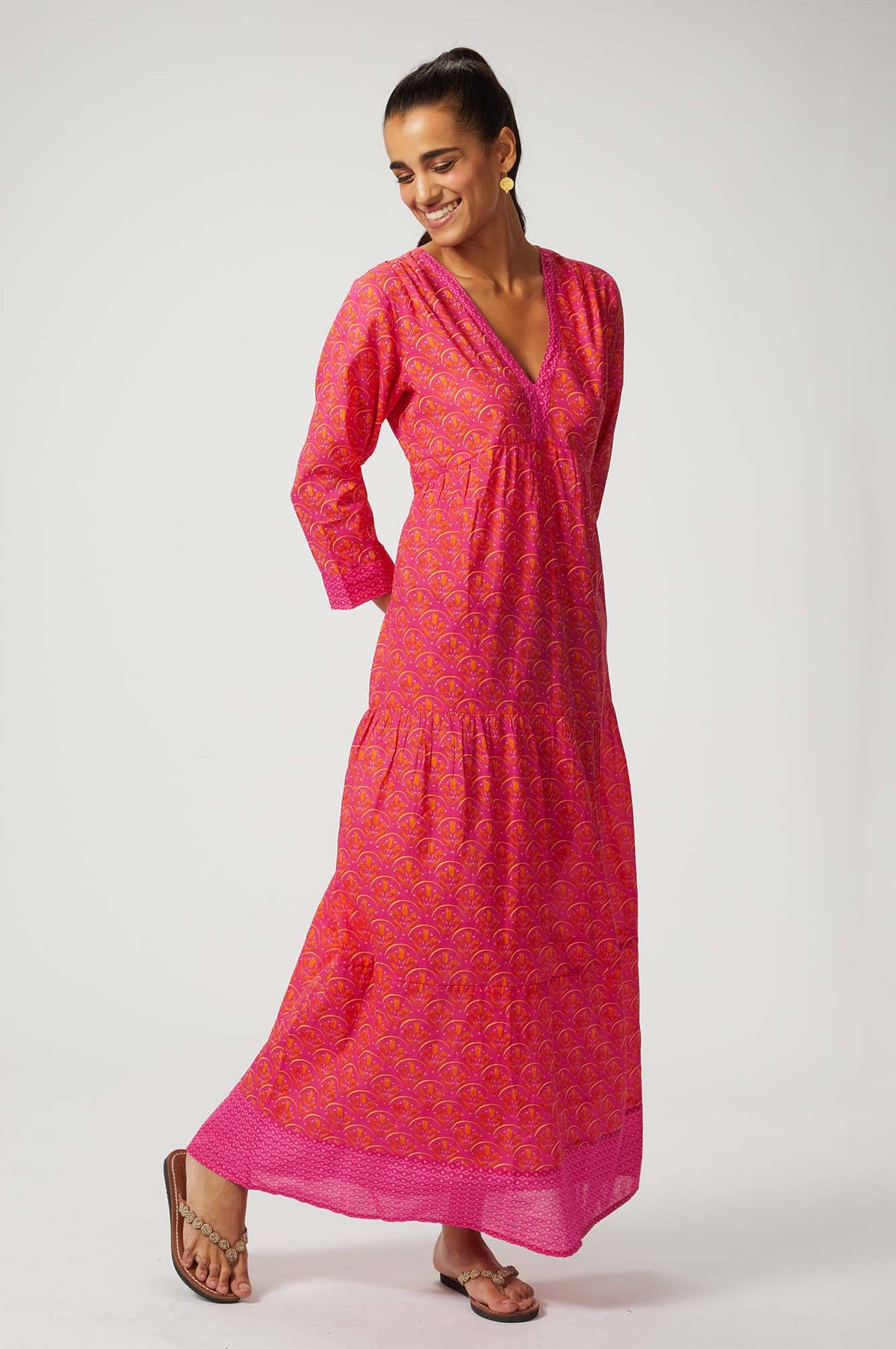 aspiga maxi dresses Aspiga Ladies Sustainable Mykonos Maxi Dress Organic Cotton Summer Holiday  Beach Cover Up Pink Orange