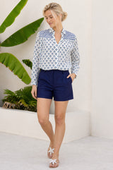 Livi Organic Cotton Blouse | Cream/Blue