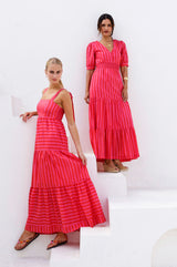 Billie Short Sleeve Organic Cotton Dress | Red/Pink - Aspiga
