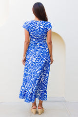 Demi Organic Cotton Wrap Dress | Cobalt/White - Aspiga