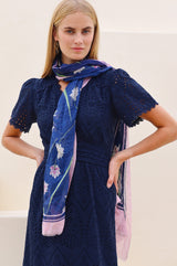 RHS Printed Cotton Modal Scarf 70cm x 180cm | Navy/Pink