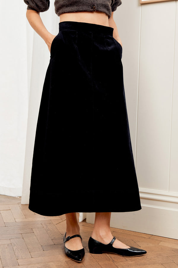 Caro A-Line Cord Skirt | Black
