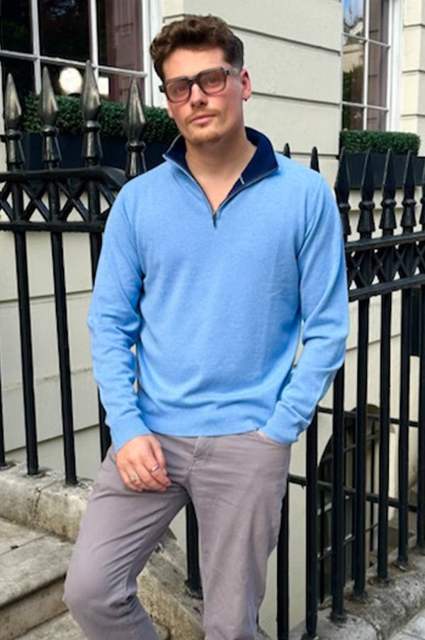 Men's Merino Wool Quarter Zip | Blue/Navy