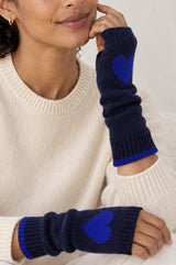 Merino Wool Fingerless Heart Gloves | Navy/Cobalt