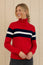Merino Wool Stripe Polo Neck Jumper | Red/Navy/Off White