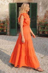 Rose Frill Maxi Dress | Orange