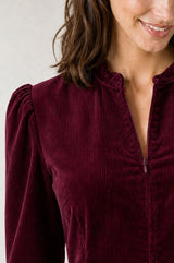 Stretch Corduroy Zip Front Dress | Burgundy