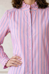 Frill Collar Stripe Blouse | Pink/White/Blue