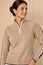 Merino Wool Overarm Stripe Quarter Zip Jumper | Taupe/Cream/Chocolate