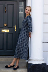 Elizabeth Check V Neck Dress | Blue/Grey