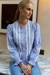 Vienna Striped Long Sleeve Blouse | Blue/White