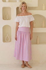 Stripe Dropped Waist Skirt | Pink