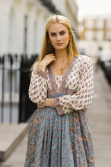 Toula Dress | Ecru/Blue