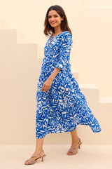 Emma Organic Cotton Dress | Cobalt/White