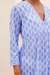 Mykonos Organic Cotton Maxi Dress | White/Blue - Aspiga