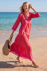 Mykonos Organic Cotton Maxi Beach Dress | Pink/Orange