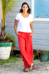 Organic Cotton Cheesecloth Trouser | Red - Aspiga