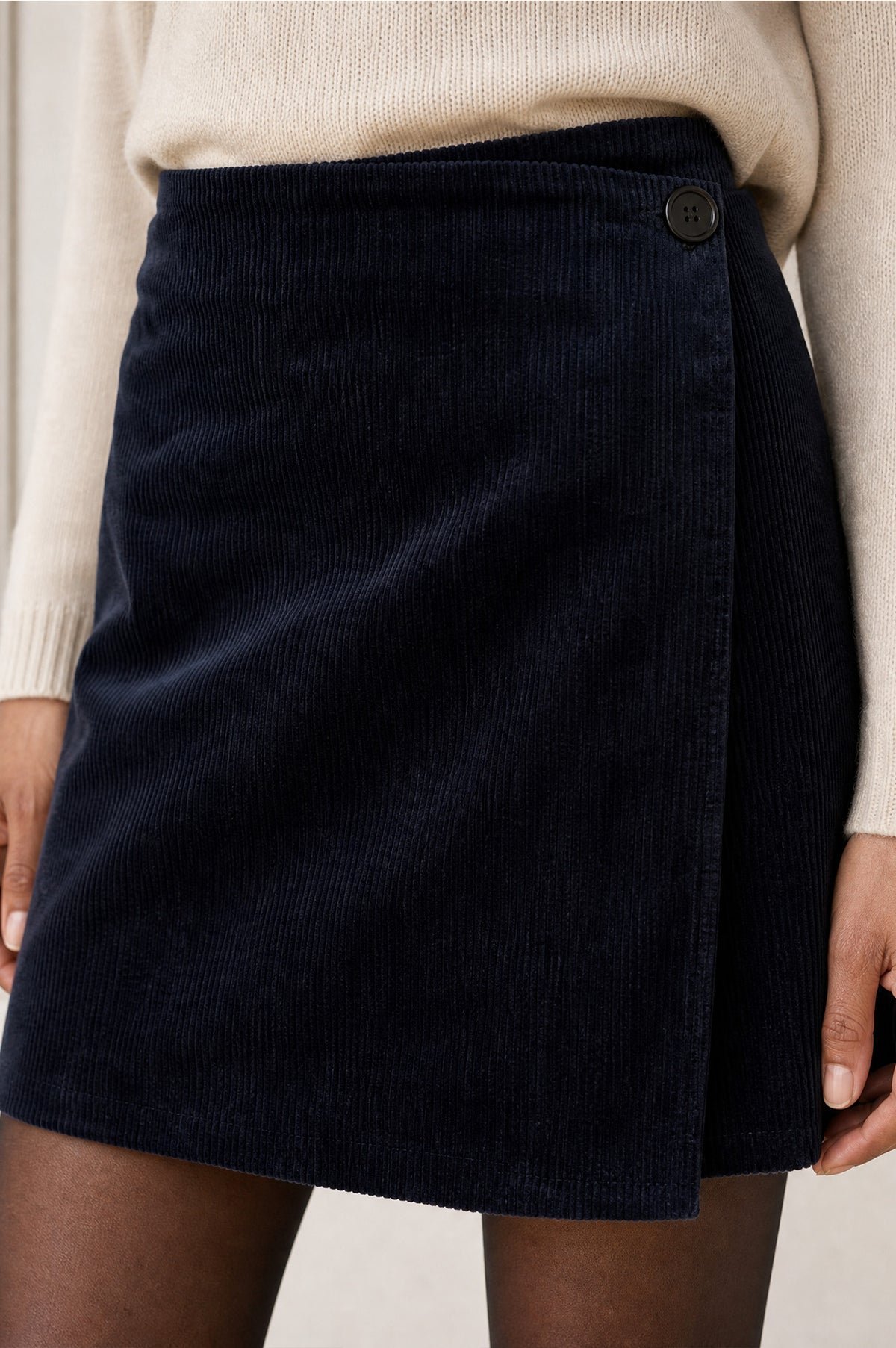Aspiga, Ethical Ladies Corduroy Wrap Mini Skirt, Dark Navy, Casual