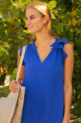 Short Swing Organic Cotton Cheesecloth Dress | Cobalt