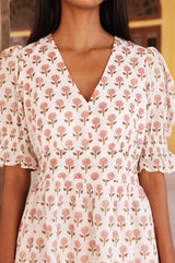 Chloe Organic Cotton Short Dress | White/Coral