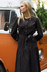 Dropped Waist Baby Cord Midi Dress | Chocolate