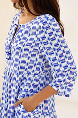 Emma EcoVero™ Midi Dress | Ikat Blue/White - Aspiga
