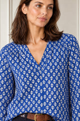 Clea Viscose Crinkle Blouse | Lixus Cobalt/White