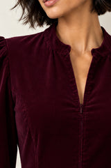 Stretch Corduroy Zip Front Dress | Burgundy