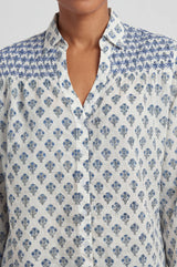 Livi Organic Cotton Blouse | Cream/Blue