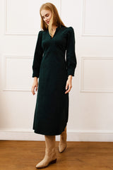 Enid Stretch Corduroy Dress | Bottle Green