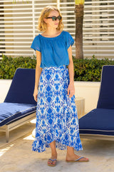 April EcoVero™ Wrap Skirt | Ikat Blue/White