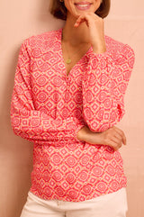 Clea Blouse | Flower Tile Orange/Pink