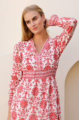 Billie Block Print Organic Cotton Dress | Red/White - Aspiga