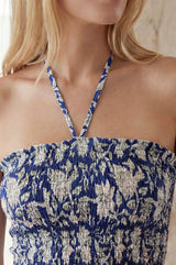 Shirred Bandeau Top | Navy/White