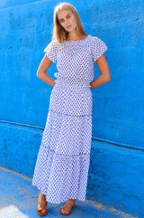 APPROVED Ilana Printed Organic Cotton Top | White/Cobalt - Aspiga