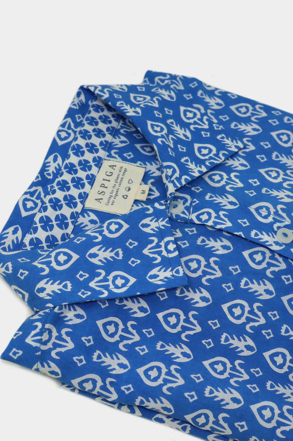 Men's Printed Cotton Shirt | Tear Drop Blue/White