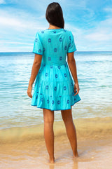 India Embroidered Organic Cotton Dress | Turquoise/Cobalt - Aspiga