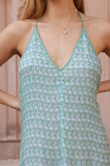 Halter Viscose Midi Dress | Sage/White