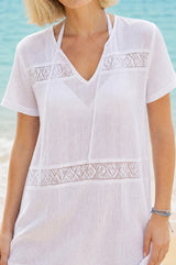 Roxy Crinkle Cotton Kaftan | White - Aspiga