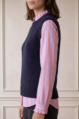 Frill Collar Stripe Blouse | Pink/White/Blue