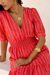 Billie Short Sleeve Organic Cotton Dress | Red/Pink - Aspiga
