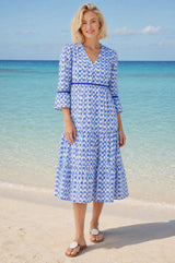 Hayden Organic Cotton Dress | Ikat White/Blue