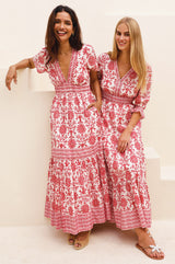 Pippa Organic Cotton Short Sleeve Block Print Dress | Red - Aspiga