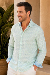Men's Organic Cotton Shirt | Mini Sunflower Mint/White
